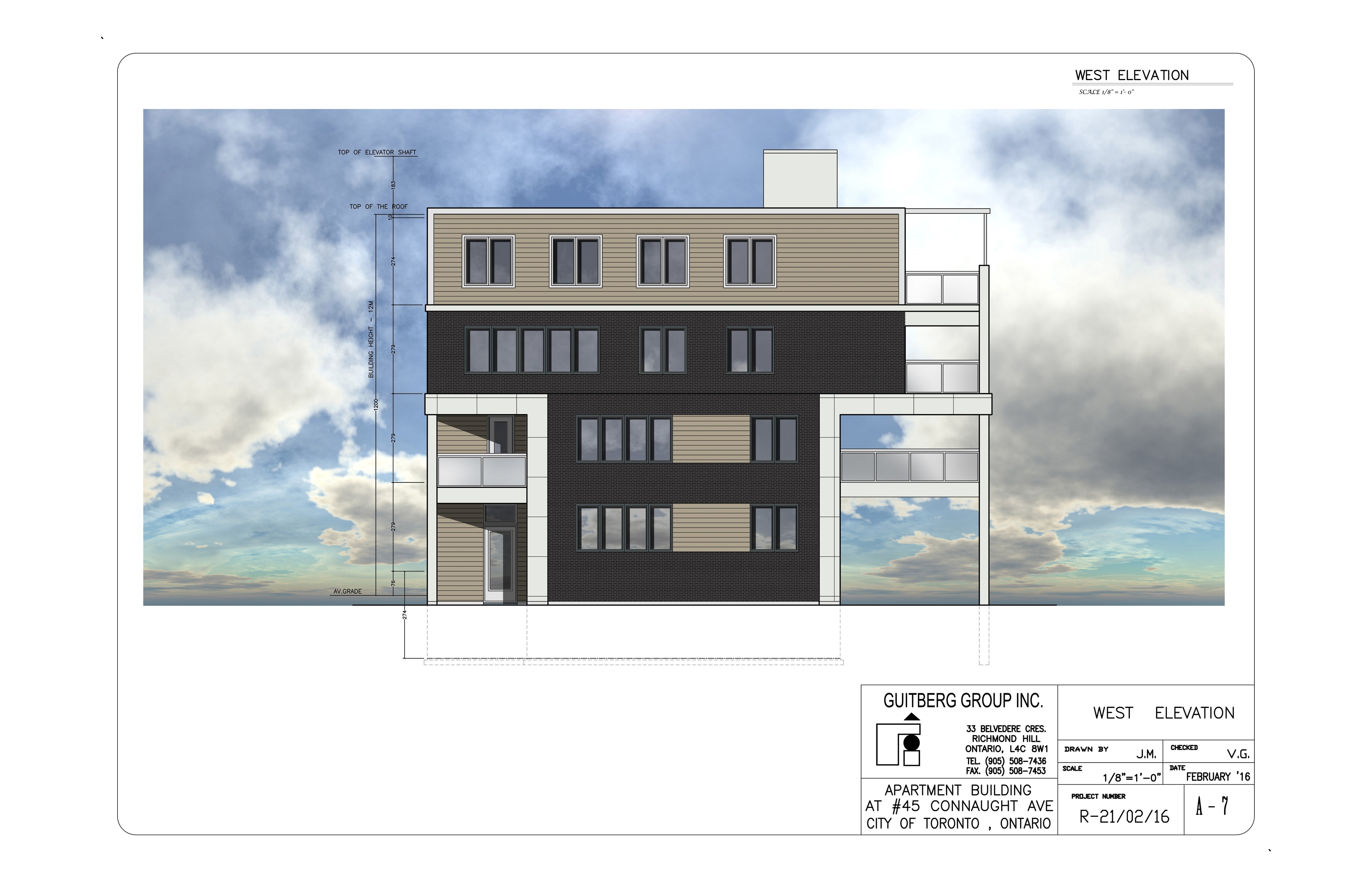45 Connaught Ave — West Elevation drawing, Guitberg Group Inc.