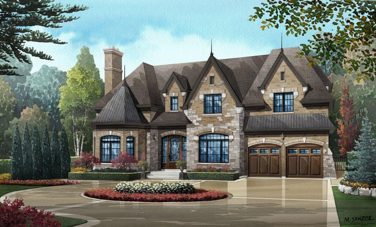 Traditional home architectural rendering
